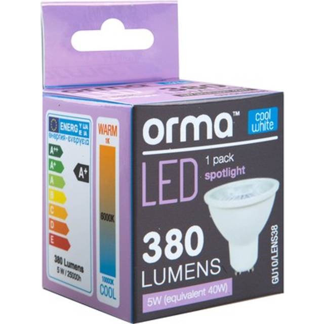 Cool white spotlight bulb 5w led gu10 380 lumen light - orma