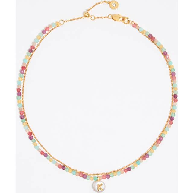Letter K pearl and multicolor stones necklace - PEARL - UN