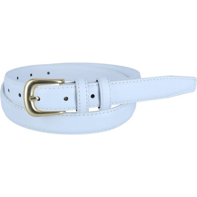 CTM Women's Leather Adjustable Belt with Statement Buckle - White one (one size)