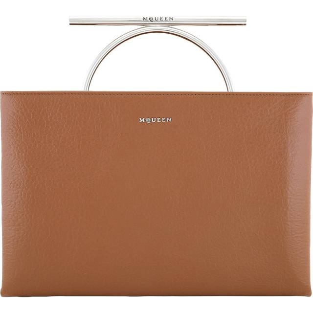 Alexander Mcqueen Pecan / Silver Ladies Cross-Bar Clutch - Silver Tone (Dimension: 8.0000x6.0000x4.0000 inches)
