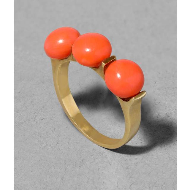 Alexis Bittar Vintage 1960S 10K With Coral Cabachon Trio Ring in Gold Size 6.5 | Statement Jewelry from Alexis Bittar (6.5)