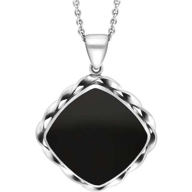 Sterling Silver Whitby Jet Cushion Rope Edge Necklace D
