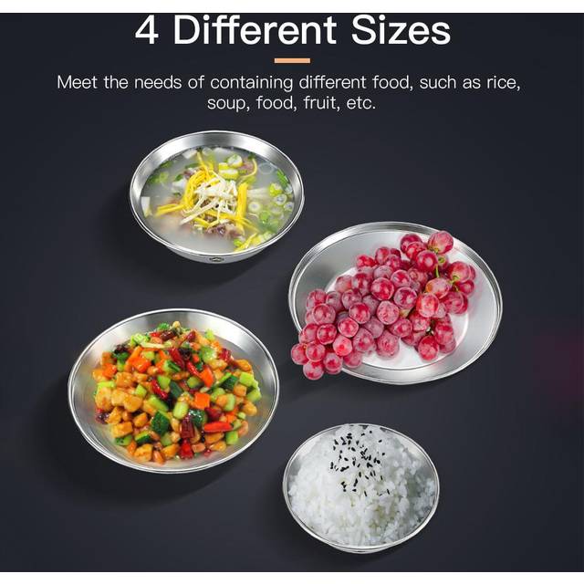 8pcs Stainless Steel Plates and Bowls Set Camping Dinner Dish Set with Carry Bag for Outdoor 4pcs set