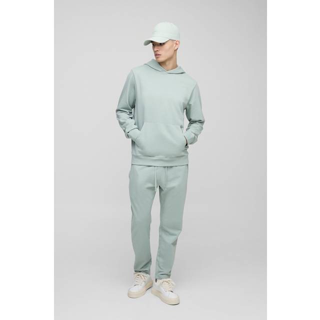 260GSM Loopback Basic Regular Fit Over The Head Hoodie and Relaxed Tapered Jogger Set - Green - M