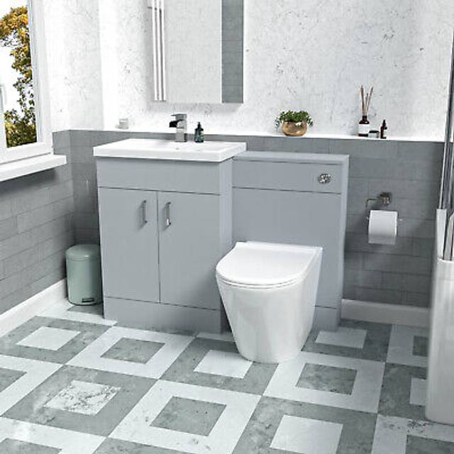 Nes Home Matte Grey 1100mm Vanity Basin WC Vanity Unit & BTW Toilet Flat Pack