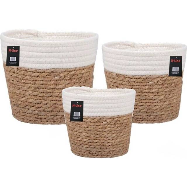 Set of 3 rope straw woven wicker storage baskets organiser shelves plant pot