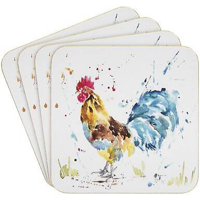 Set of 4 coasters country life cockerel & hen cork coffee table mats