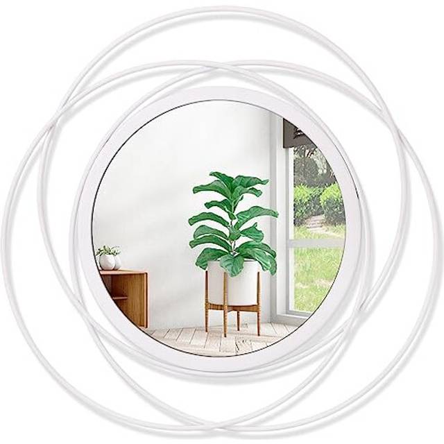 Wall Mirror Mounted Round Decorative Mirrors with Iron Metal Wire Frame Mirror for Wall, Home Decorative Bathroom Vanity, Living Room or Bedroom White