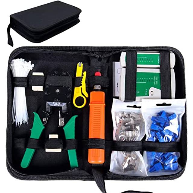 SGILE Network Tool Kits Computer Maintenance LAN Cable Tester 9-in-1 with Crimp Stripper Tool Set