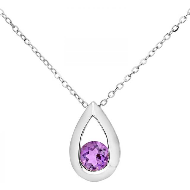 Diamant L'Eternel Womens 9ct White Gold 0.20ct Amethyst Tear Drop Pendant + 18" Chain - One Size
