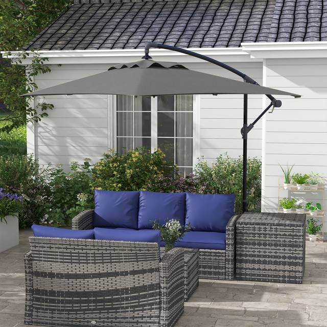 Outsunny 3x2m Cantilever Parasol with Cross Base, Banana Parasol with Crank Handle and 6 Ribs, Rectangular Hanging Patio Umbrella Aosom UK