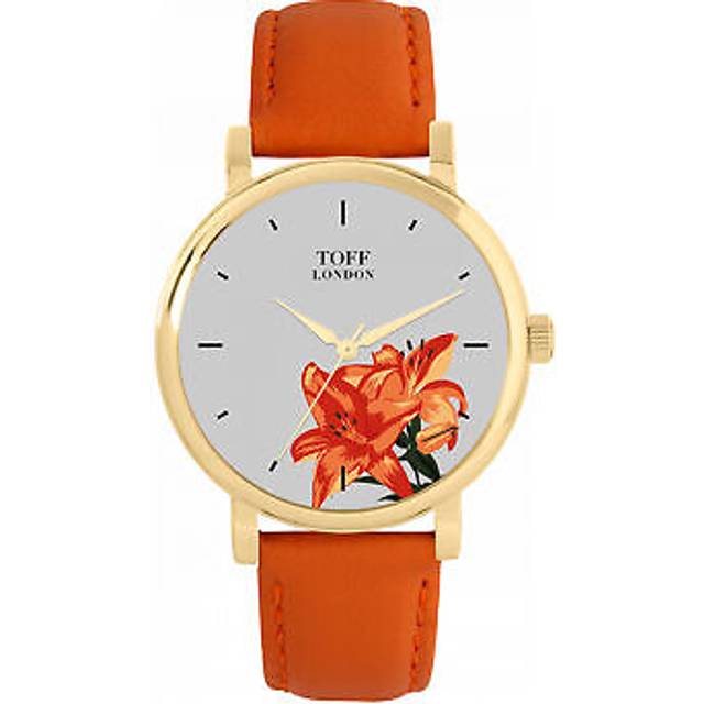 Toff London Grey Ladies Orange Lilies Flower Watch