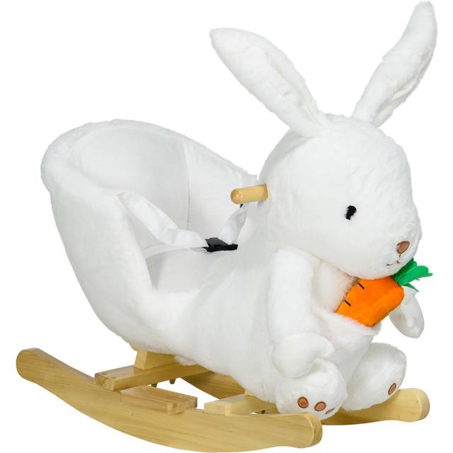 HOMCOM Kids Rabbit-Shaped Rocking Horse w/ Realistic Sounds, Safety Belt - White