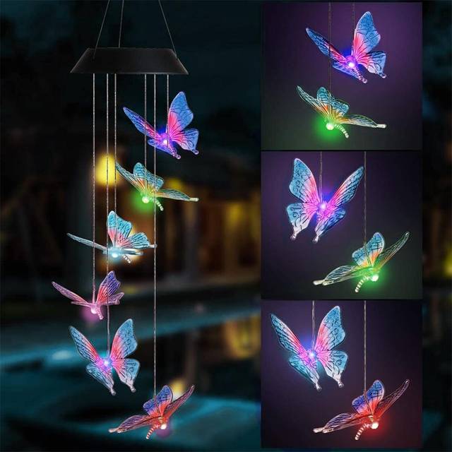 Sun Power Energy Powered Wind Chime Lamp Colorchanging Butterfly Outdoor Garden Street Sun Power