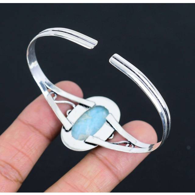Natural Blue Larimar Gemstone Bracelet | 925 Sterling Silver | Adjustable Bracelet | Handmade Chain Bracelet Jewelry For Gift
