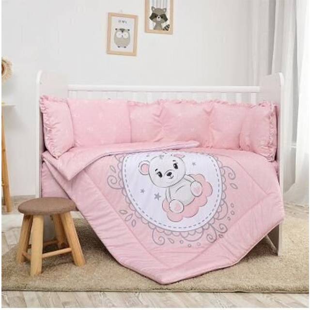 Lorelli Ranforce 5 Piece Bedding Set with Cot Bumper &#x2013; Little Bear Pink