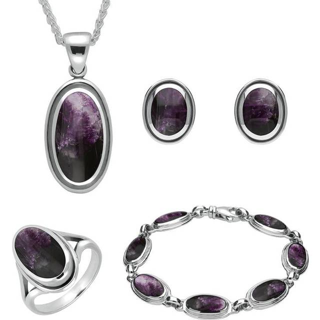 Sterling Silver Blue John Ribbed Oval Four Piece Set - Silver