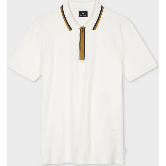 Paul Smith Colour Contrast 1/2 Zip Organic Cotton Rich Polo Shirt, White