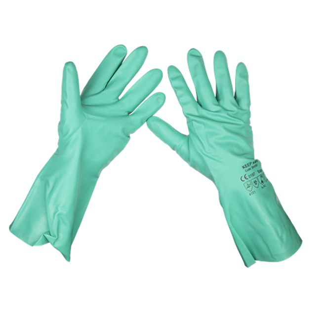 Sealey Nitrile Gauntlets for use with Thinners 355mm Cuffed Pair - SSP34 - Green, Green
