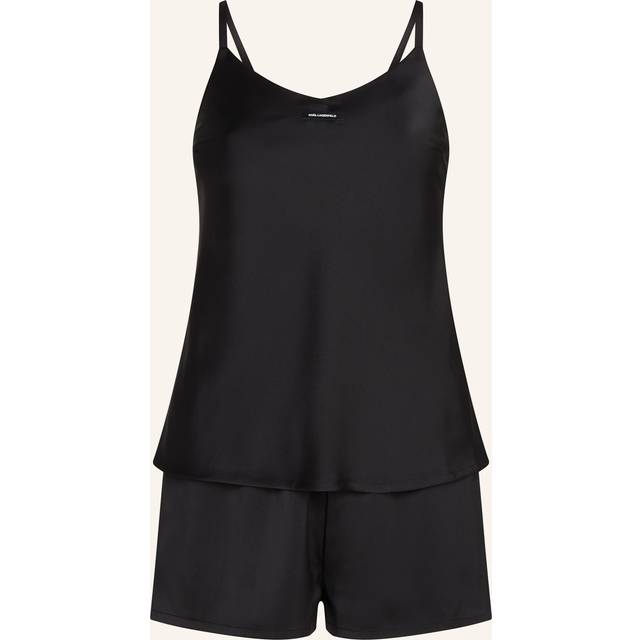 Karl Lagerfeld, Karl Logo Satin Pajama Set, Woman, Black, Size: XL