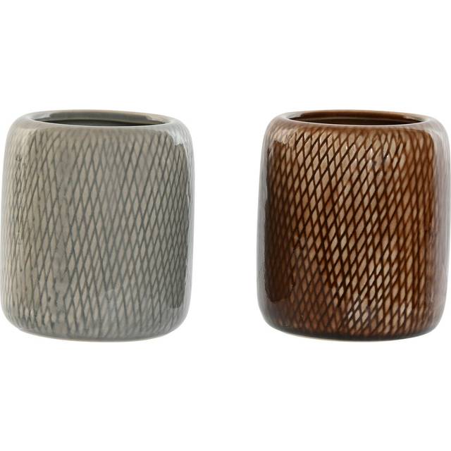 Glas Home ESPRIT Brun Grå Stengods 8,5 x 8,5 x 10 cm (2 antal)