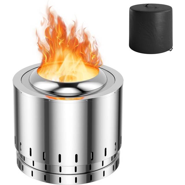 Stainless Steel Smokeless Fire Pit with Oxygen-enriched Fire Technology-Silver