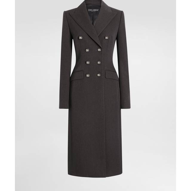 Dolce & Gabbana Double-breasted Wool Coat With Dg-branded Buttons - Woman Coats And Jackets Gray 46