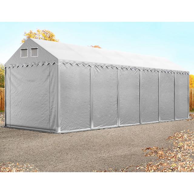 Lagertält 4x12 m - 2,6 m sidohöjd, med bottenram, PVC 800 grå, utan hållfasthet (Säkerhetspaket) - (49864)