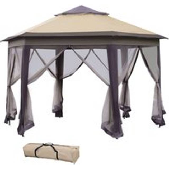 Hexagon Patio Gazebo Pop Up Gazebo Outdoor Double Roof Instant Shelter with Netting
