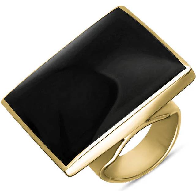 9ct Yellow Gold Whitby Jet Queen's Jubilee Hallmark Large Square Ring D - V