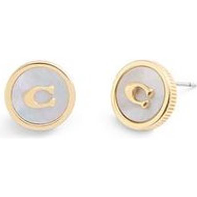 Coach Mother of Pearl Motif Coin Stud Earrings, Gold