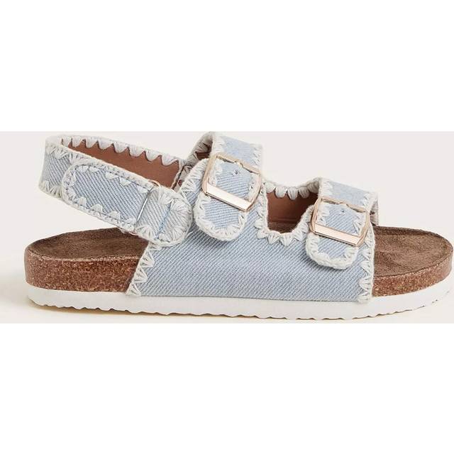 Monsoon Kids' Double Buckle Denim Sandals, Blue