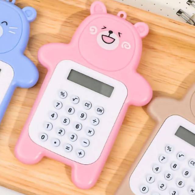 Portable Calculator Cute Bear Style 8 Digit Calculator Mini Cartoon Calculator for Girl Students pink