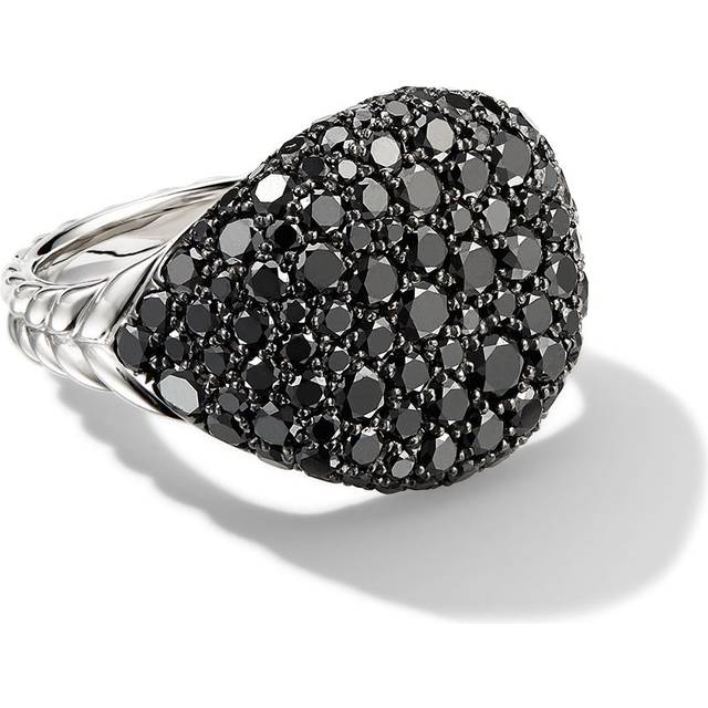 David Yurman - 18kt white gold Chevron diamond pinky ring (13mm) - women - 18kt White Gold/Black Diamond - 4 - Silver