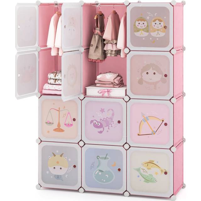 Portable Kids Wardrobe Bedroom 12-Cube Baby Closet-Pink
