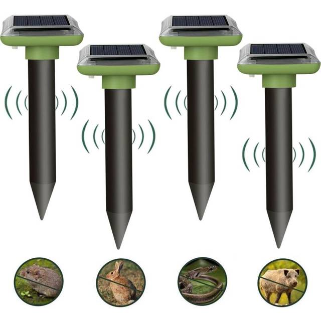 Cyslmuk - 4 Pack Solar Mouse Repellent, Solar Ultrasonic Mouse Repellent, IP66 Waterproof Ultrasonic Snake Repellent for Garden Lawn Pest Control