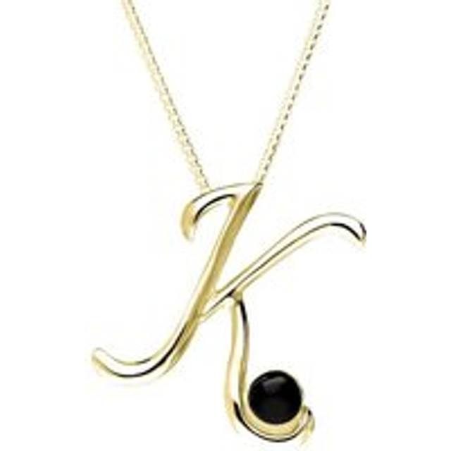 9ct Yellow Gold Whitby Jet Love Letters Initial K Necklace - Yellow Gold