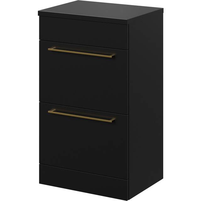 Napoli Floor Standing Vanity Unit for Countertop Basins with 2 Drawers and Brushed Brass Handles | Matt Black | MDF | 500mm