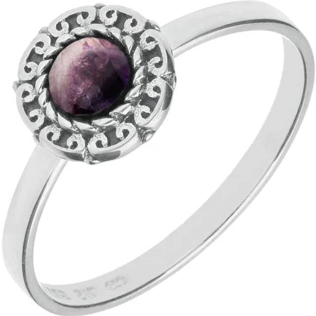 Sterling Silver Blue John Round Rope Curved Edge Ring - Silver