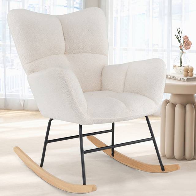 Nursery Rocking Chair with Comfy Backrest and Armrest-Beige