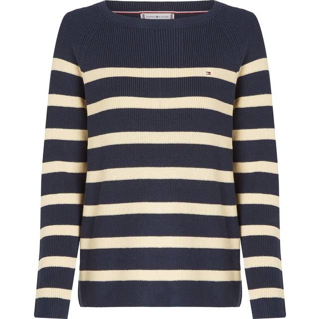 Breton Striped Jumper with Crew Neck - Navy/White - M