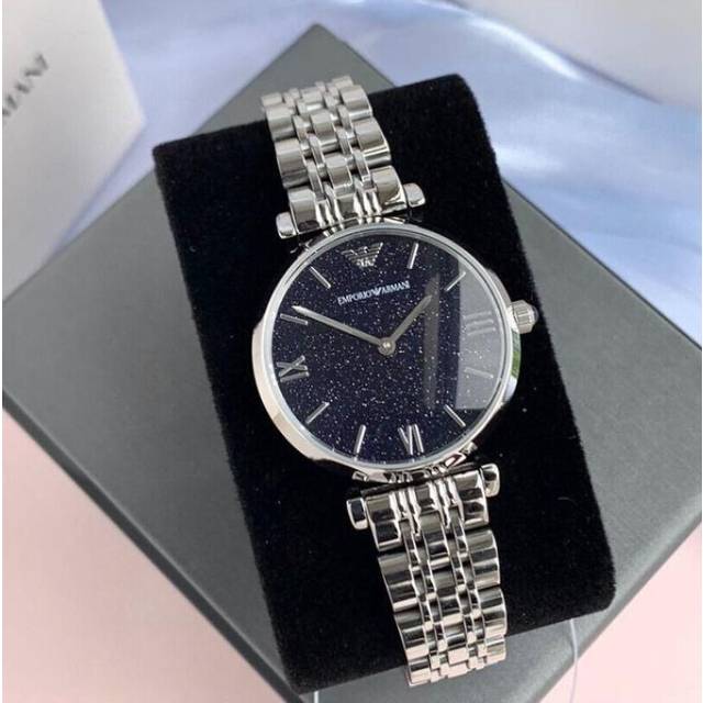 EMPORIO ARMANI AR11091 WOMENS WATCH SILVER STRAP BLUE DIAL SILVER CASE - Silver