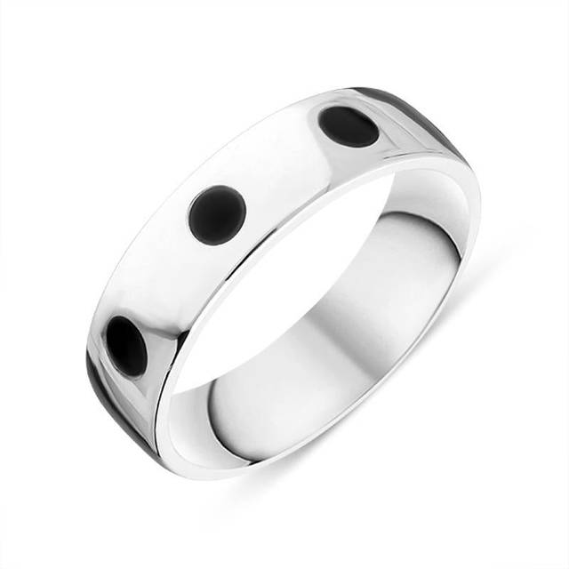 Sterling Silver Whitby Jet 6mm Wedding Band Ring