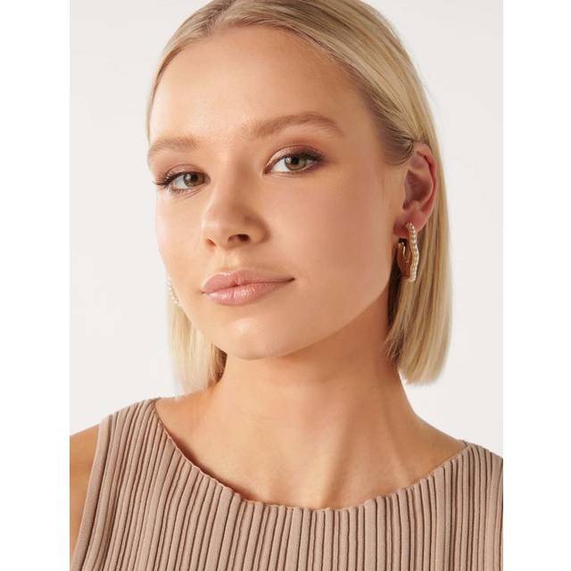 Forever New Women's Signature Hailee Wavy Pearl Hoop Earrings in Pearl & Gold Recycled Zinc/Glass - 00