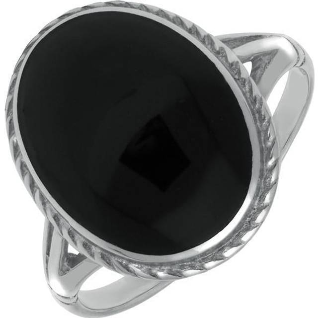 Sterling Silver Whitby Jet Rope Edge Ring - Option1 Value Silver