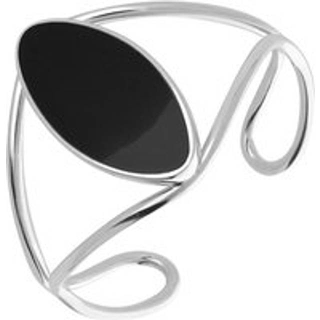 Sterling Silver Whitby Jet Oval Wire Cuff Bangle