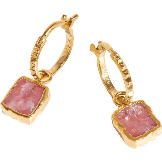 Pyramid mini 18ct yellow gold-plated vermeil and rhodochrosite charm hoop earrings - Gold/Pink