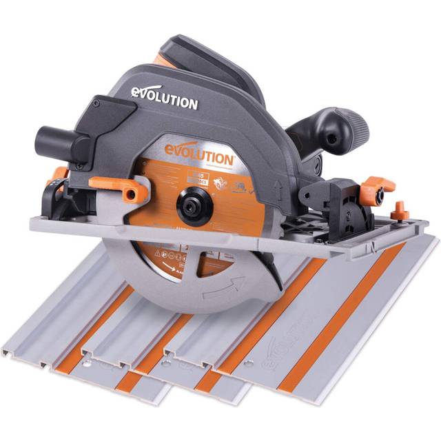 Evolution Power Tools R185CCSX Circular Saw With 1020 mm 3-Piece Track | Multi-Material Blade, Cuts Wood, Metal, Plastic & More | Incl Dust Port Adapt