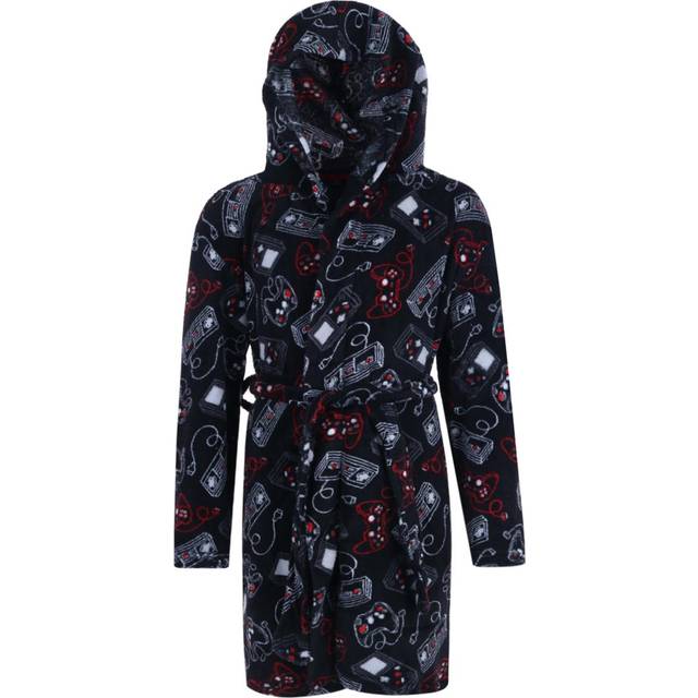 Rene Rofe Boys Video Game Ultra Fleece Hooded Robe - Black Small (Small)