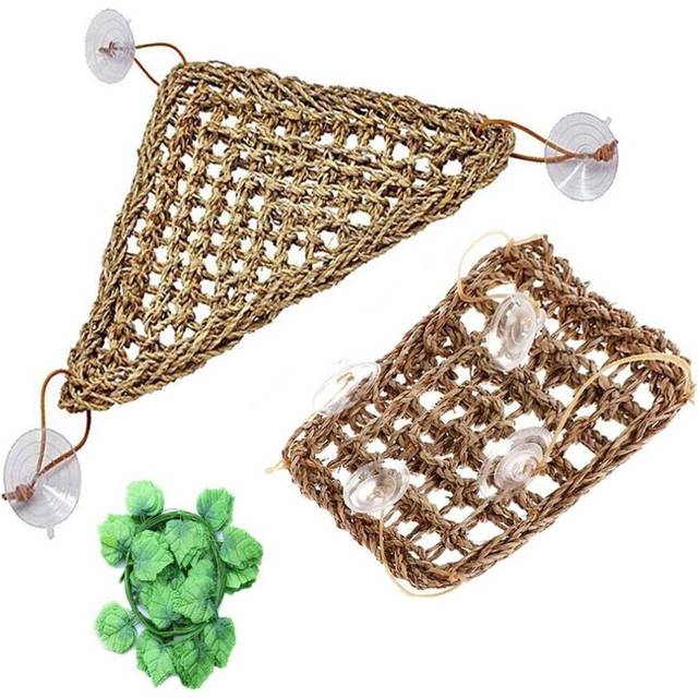 2 Pack Bearded Dragon Hammock, Reptile Climbing Decor, Lizard 100% Natural Seagrass Fabric Hammock for